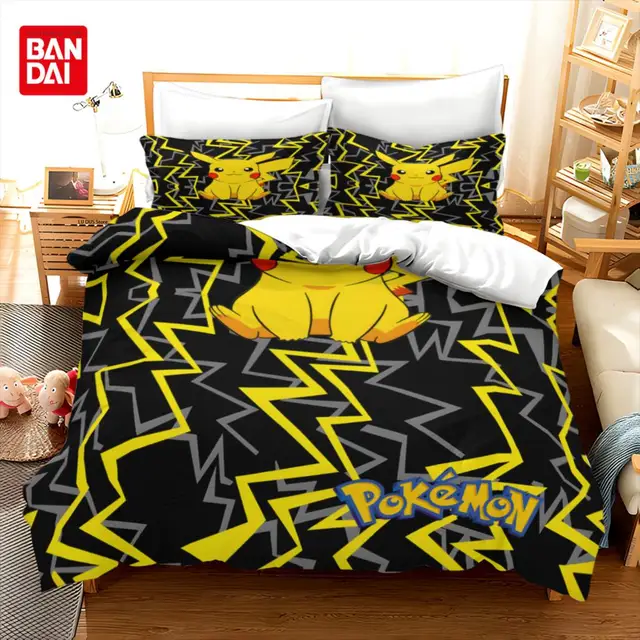 Pikachu ensemble de literie dessin animé Anime enfants chambre housse de couette garçon fille literie simple Double roi Pokemon housse de couette cadeau 1