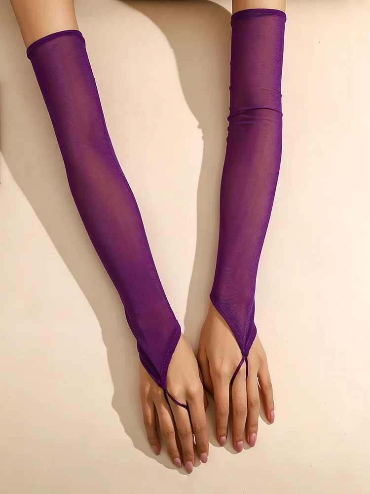 50cm Candy Color Elasticity Mesh Thin Transparent Hook Finger Long Gloves Women Sexy Party Cosplay Elegant Etiquette Opera Perfo
