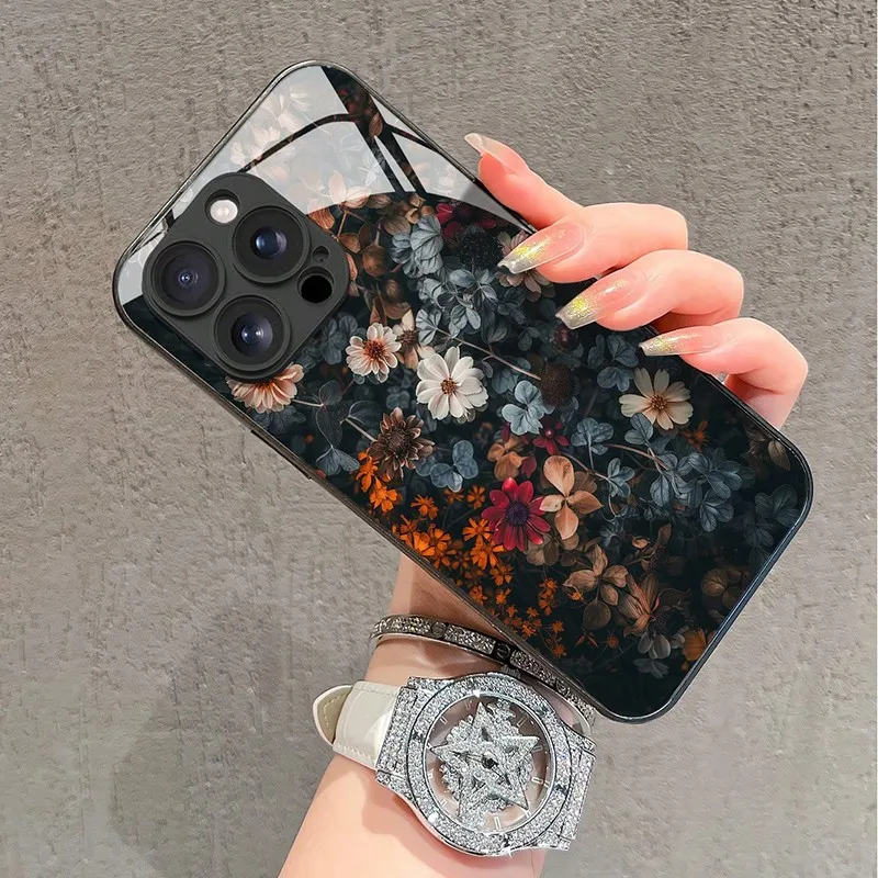Vintage Floral Glass Phone Case - Retro Design