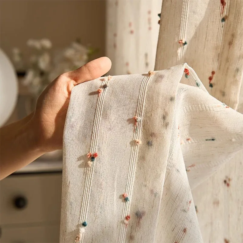 Vintage Linen Transparent Curtain - Rainbow Jelly Bean Design Easy to Hang Ideal for Bedroom  Living Room