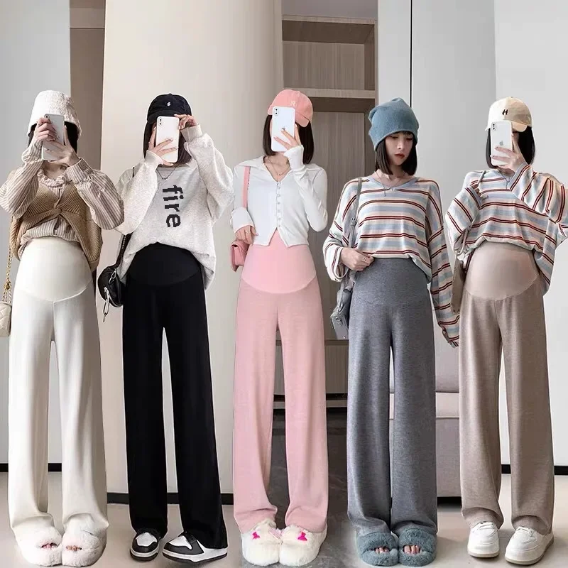 Maternity Pants Spring Autumn Outer Wear Bell Bottoms Winter Fleece-lined Simulated Sheepskin Knit Straight-leg Casual Pants maternity pants
