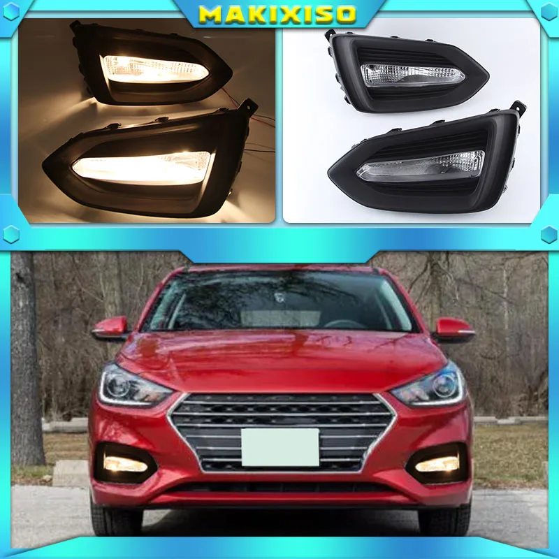 

1 пара для Hyundai Solaris Accent 2017 2018 2019 Автомобильные дневные ходовые огни, водонепроницаемые светодиодные дневные ходовые огни, противотуманные фары