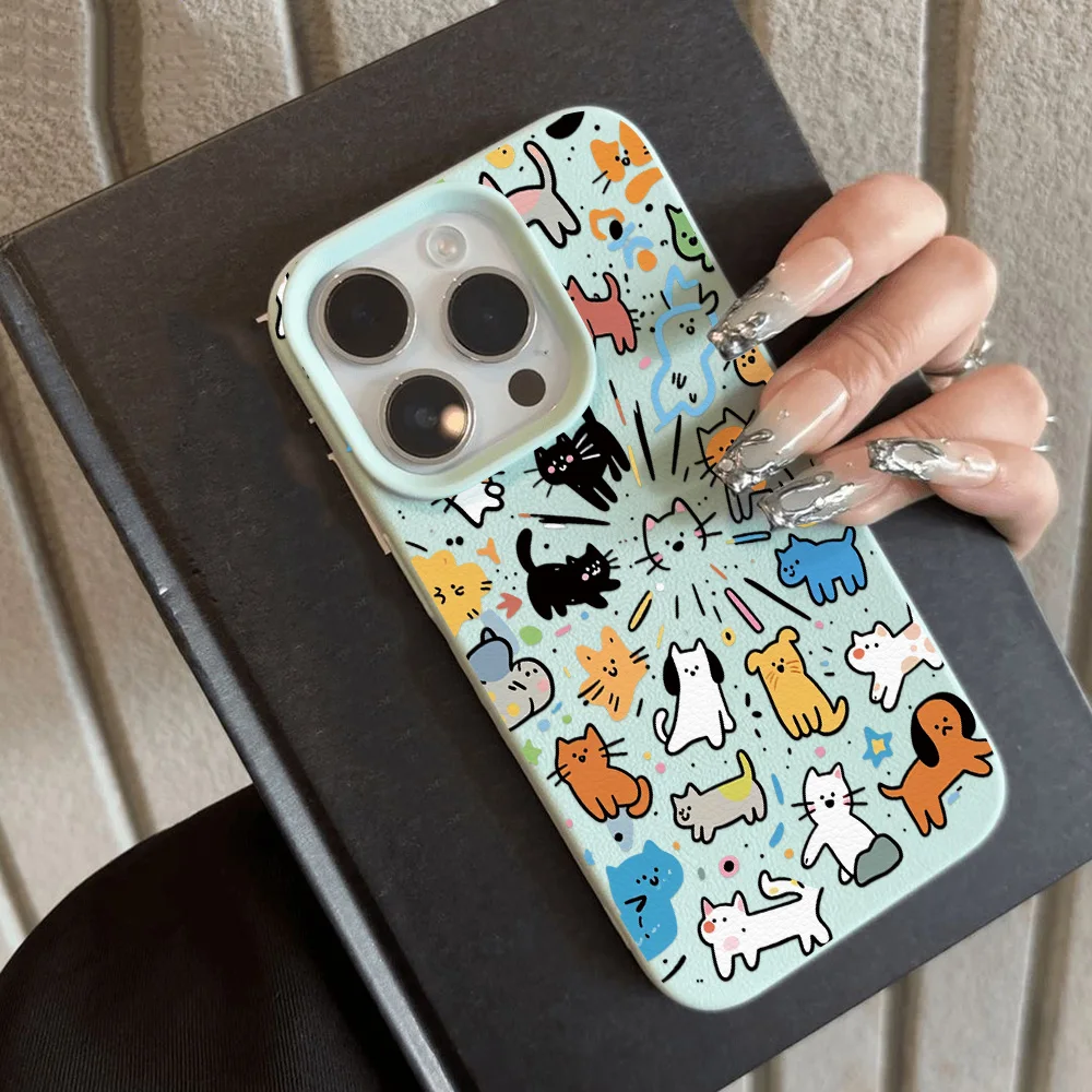 Leather Silicone Graffiti Pet-Themed Shockproof Phone Case