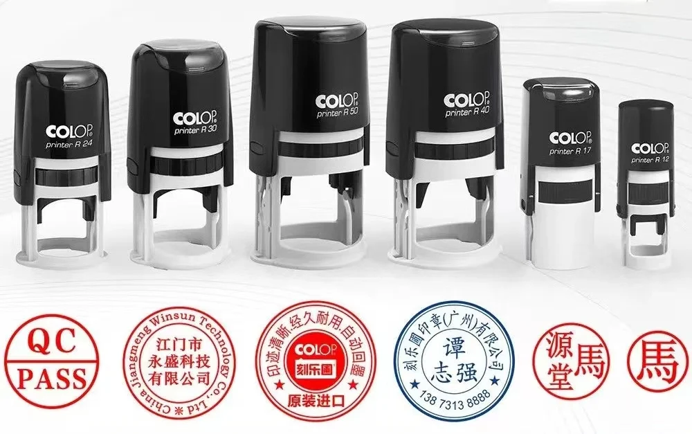 Colop 조각 레터링 백 잉크 도장 호퍼 인쇄, R24 커스텀 라운드 검사, 적격 이름 도장