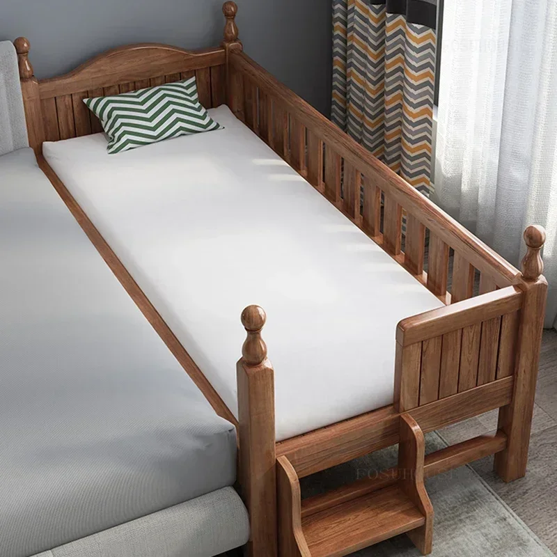 Simple Wood Child Bed for Kids Room Bedside Widened Guardrail Children Beds Chinese Light Luxury Household Bed for Children