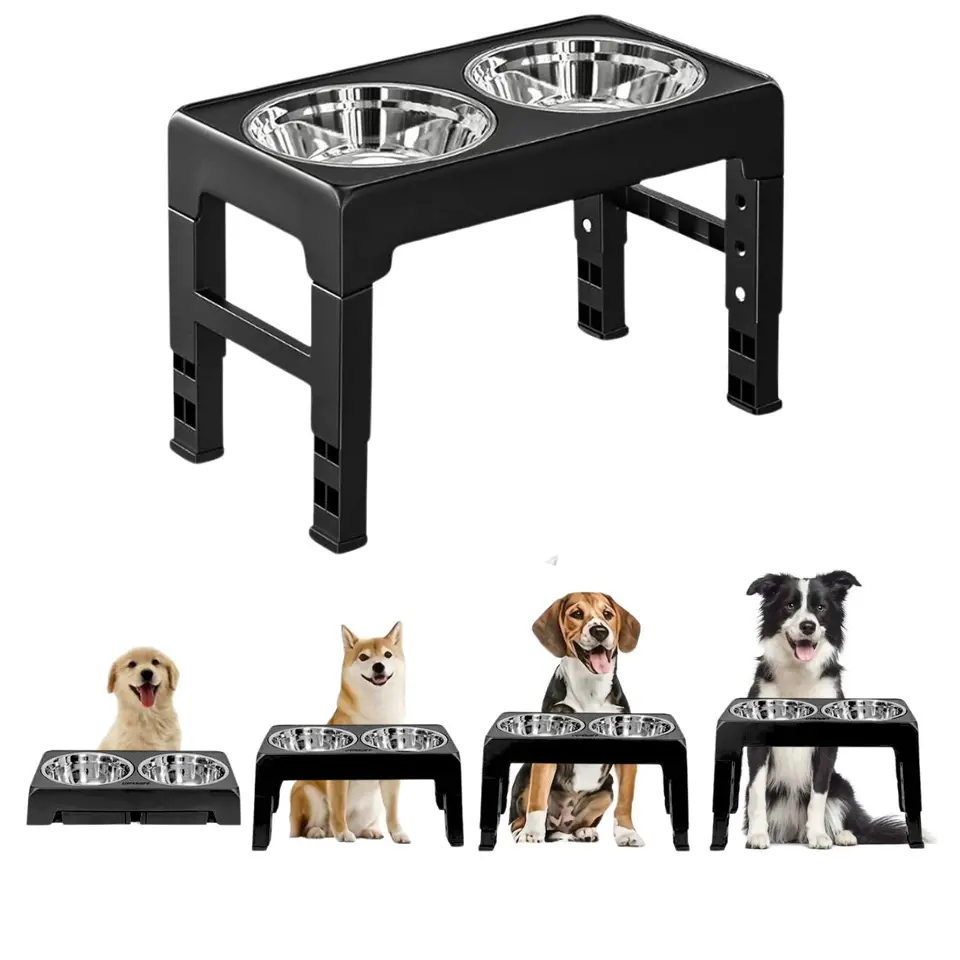 Adjustable Heights Elevated Dog and Cat Feeder
