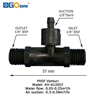 1/4" Plastic Venturi Injector with valve for mixing gas and liquid Injector BSP thread PVDF Venturi tube ozone proof KH-A12057 1