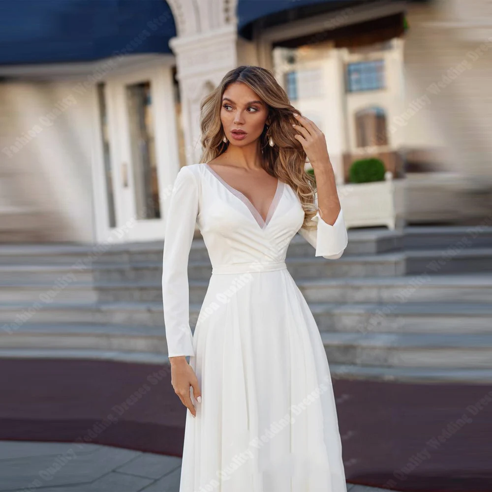 Sexy V-Neck Women Wedding Dresses Tulle A-Line Bridal Gowns Mopping Length Celebrity Princess Vestidos De Novias 2025 Customized 4