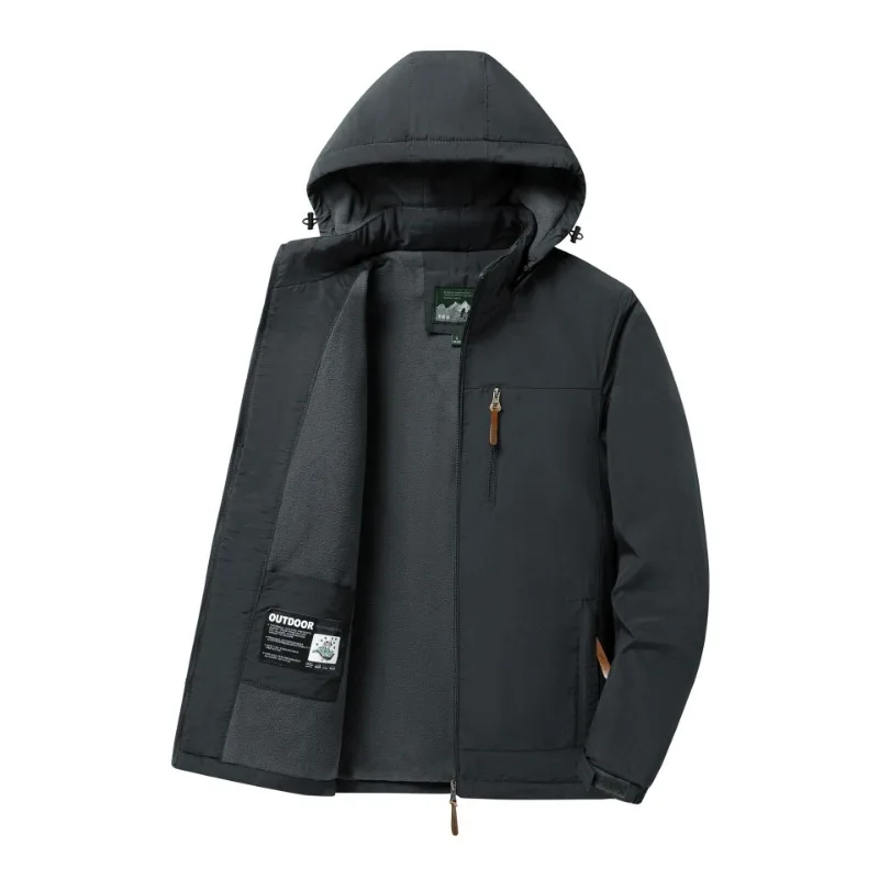 Waterproof Jacket Men Fleece Lined Warm Bomber Jacket Outdoor Windbreaker Autumn Winter Coat Thick Military Hooded Hiking Jacket
