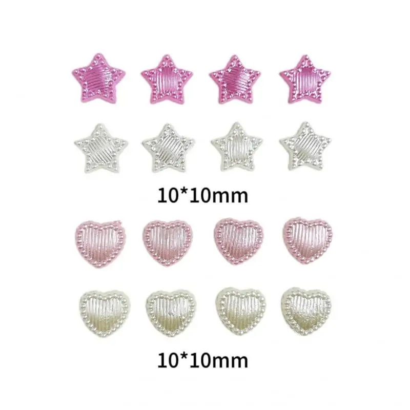 단색 미니멀리스트 스트라이프 스타 네일 참, 3D 송진 플랫백 하트 네일 아트 장식, DIY 스위트 스타일 네일, 100 개