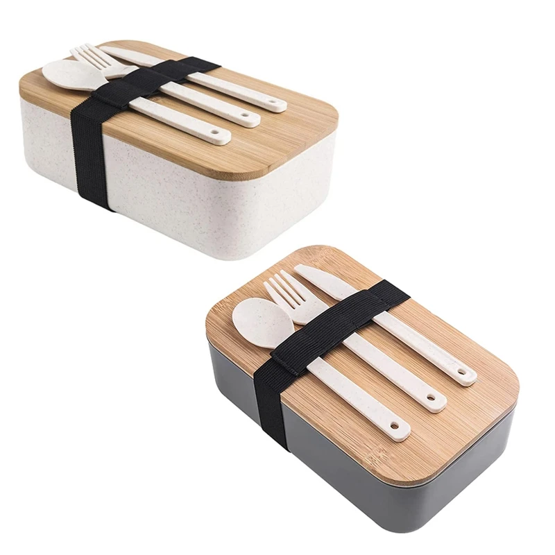 

Ланч-бокс Bento с бамбуковой крышкой, непротекаемый контейнер для еды для взрослых и детей, в комплект входят столовые приборы, можно мыть в посудомоечной машине