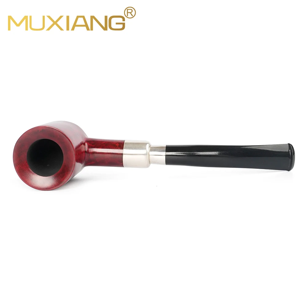 MUXIANG 브라이어 담배 파이프 망치 파이프 마우스, 더블 실버 링 디자인, 3mm 파이프 채널, 아버지 선물, 가황 고무 파이프 마우스