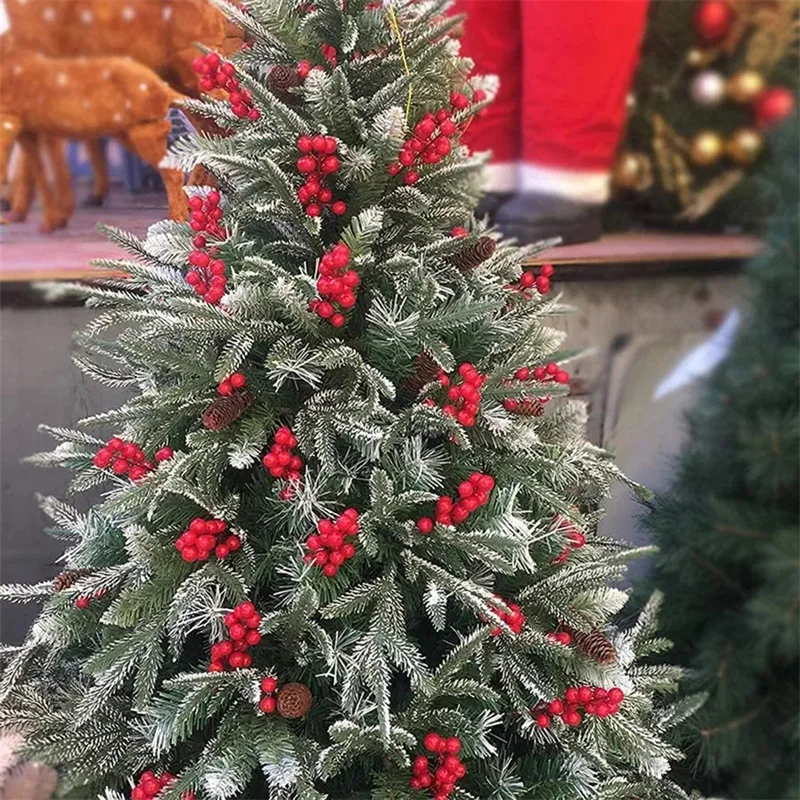 

12/7 Heads (10 pieces/pack) Red Fruits With Iron Wire Simulation Red Berries Christmas Festive New Year Home Decorations