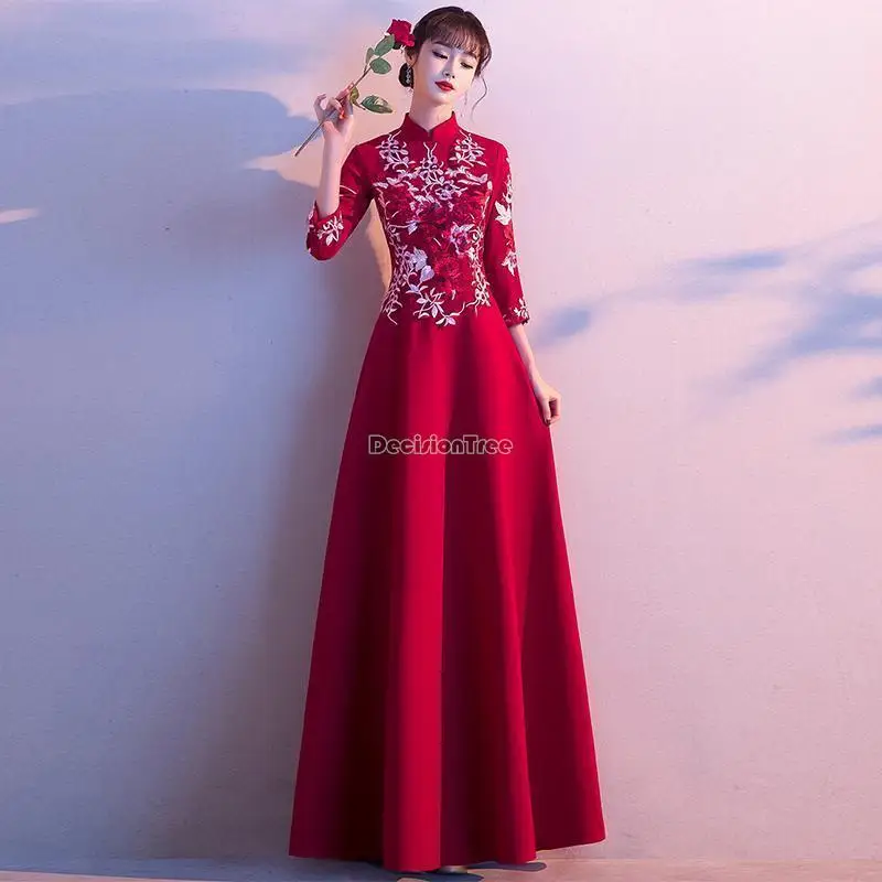 2023 cheongsam party dress female new improved chinese style long sleeve stand collar elegant long chinese style qipao dress s24