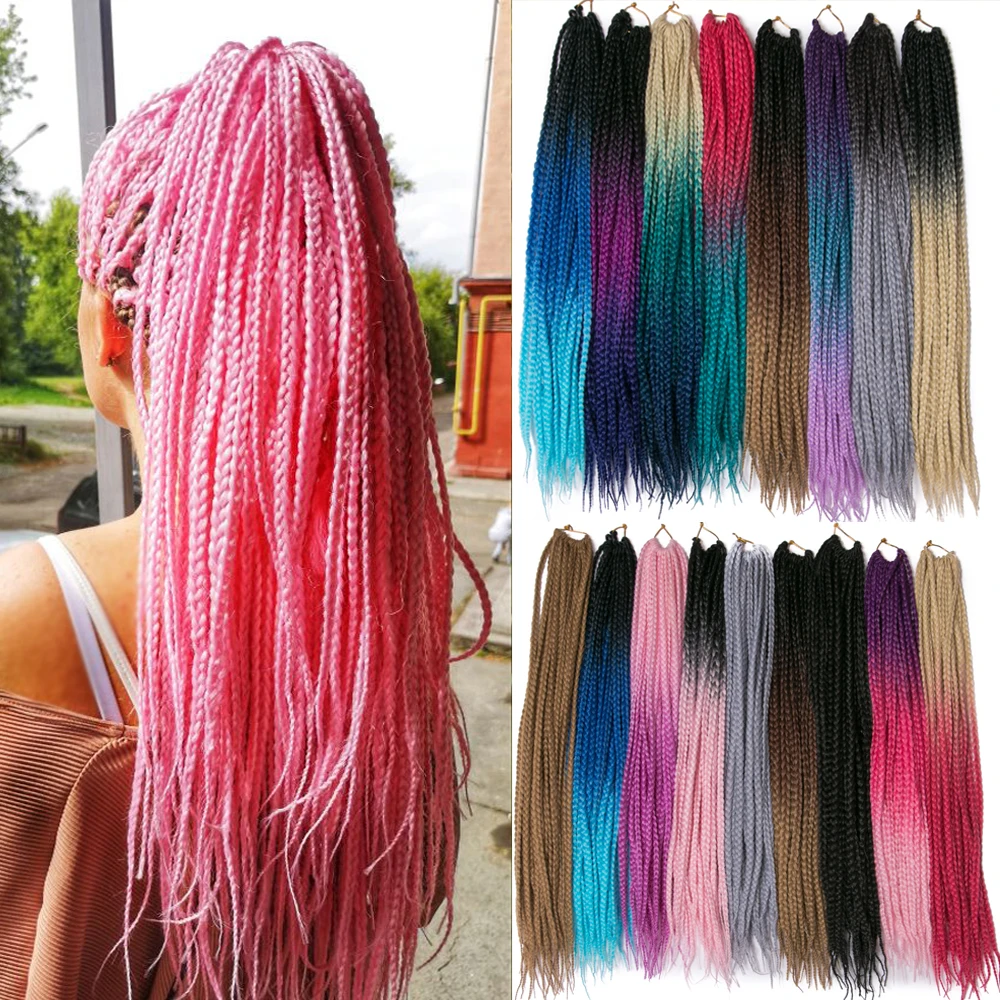 VERVES Crochet Braids Synthetic 24 inch Pink Ombre Box Braid 22 Roots/Pcs Ombre Braiding Hair Extensions Heat Fiber Braid