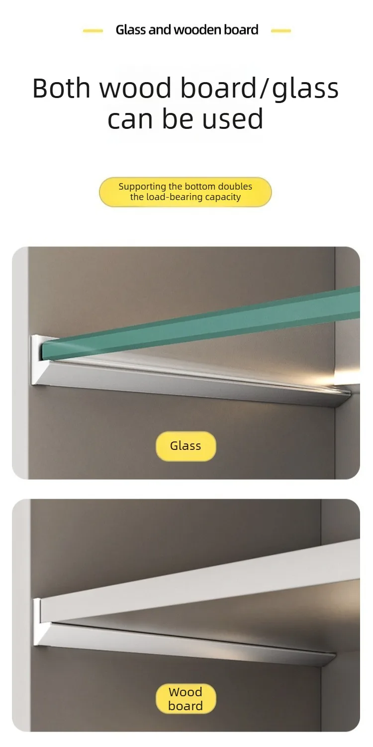 1 Paar Snap-Fit-Weinschrankhalterungen aus Aluminiumlegierung, Glasplatten-Schrankhalterung, frei anpassbare Snap-Fit-Regalstütze – Detail 7