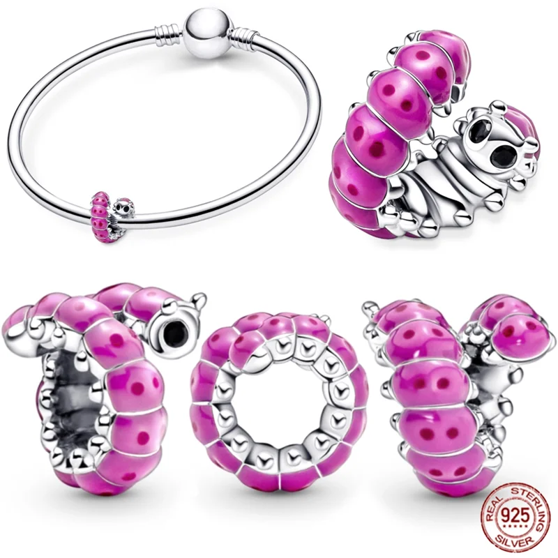 

Hot Sale 925 Sterling Silver Cute Curled Caterpillar Charm Bead Fit Original Pandora Bracelet Bracelet DIY Making Jewelry Gift