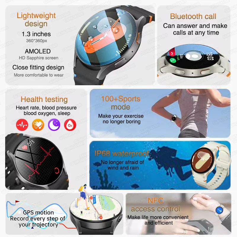 New Galaxy 7 Fashion Smart Watch 1.3inch 40mm GPS Track NFC Control Bracelet Health test BT Call Sports SmartWatches For Samsung - Image 6