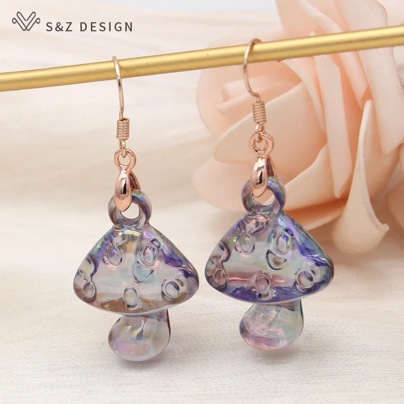 S&Z DESIGN New Fashion Transparent Acrylic Mushroom Dangle Earrings For Girls Women Lovely Jewelry Cute Gift Quality Eardrop