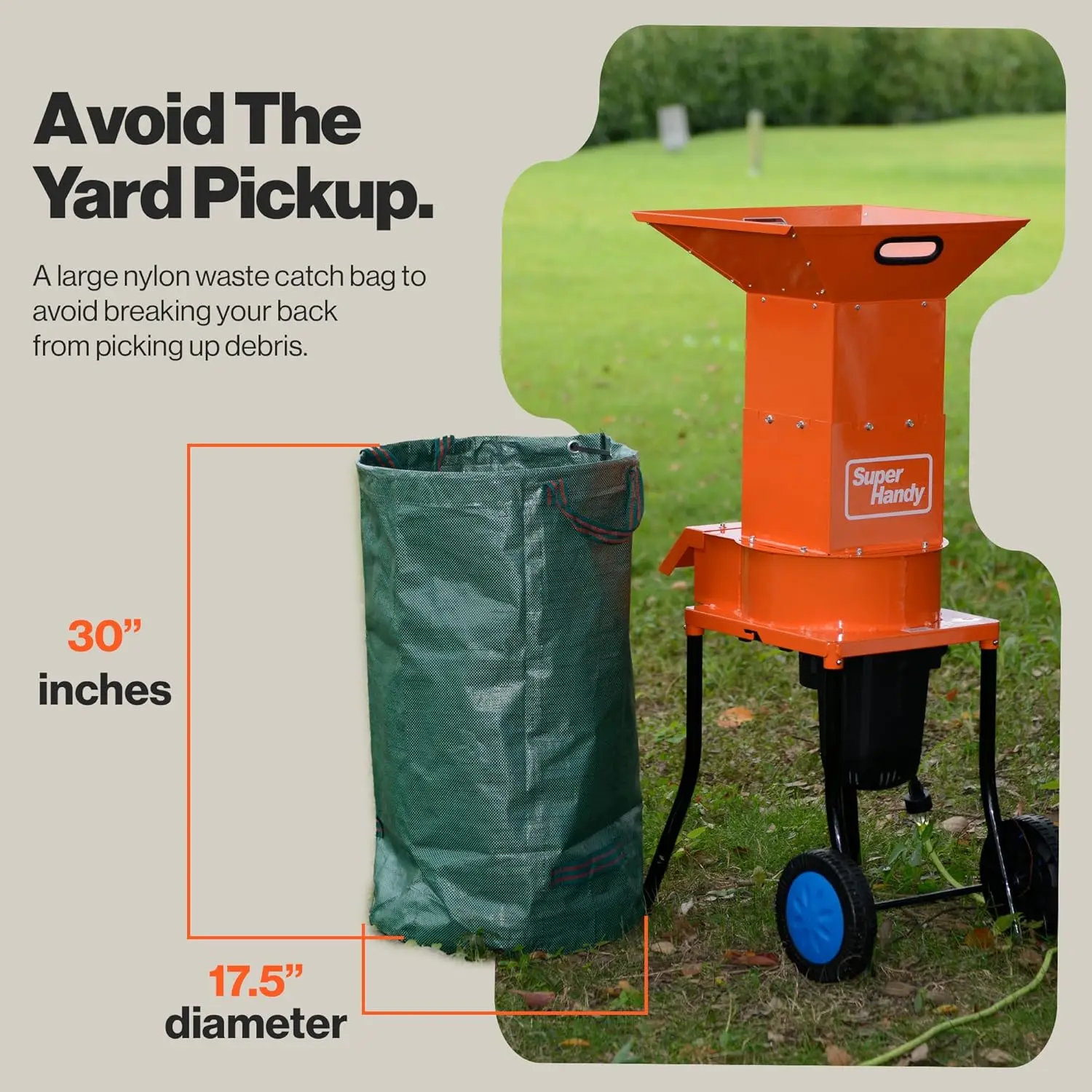 Leaf Mulcher Shredder Electric 120V AC 11 Inch Cutting Blade 5 Inch Cutting Capacity Heavy Duty Green and Waste Management