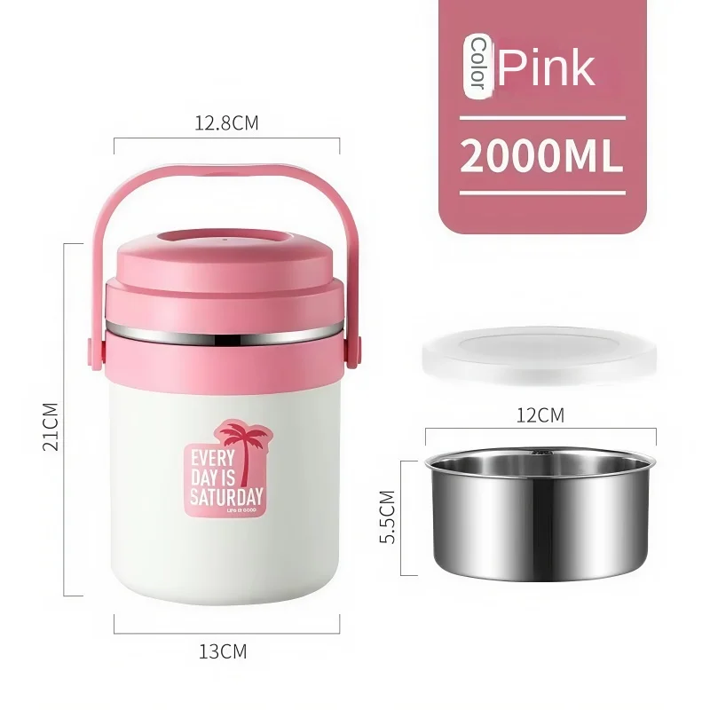 Stainless Steel Adult Vacuum Insulated Soup Bucket Thermos Bottle Portable Multi-layer Stackable Bento Box Hot Food Container 3