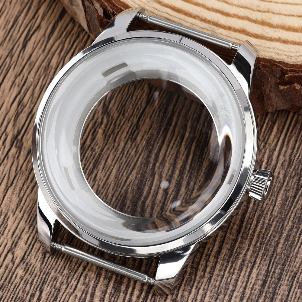 Stainless Steel Watch Case with Bubble Glass and Transparent Back in Silver