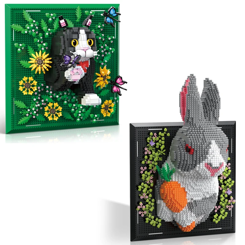 3D DIY Mini Building Block Toys Cat Rabbit Construction Brick Blocks Model Toys Creative Home Decor Decoration Model Adult Gift