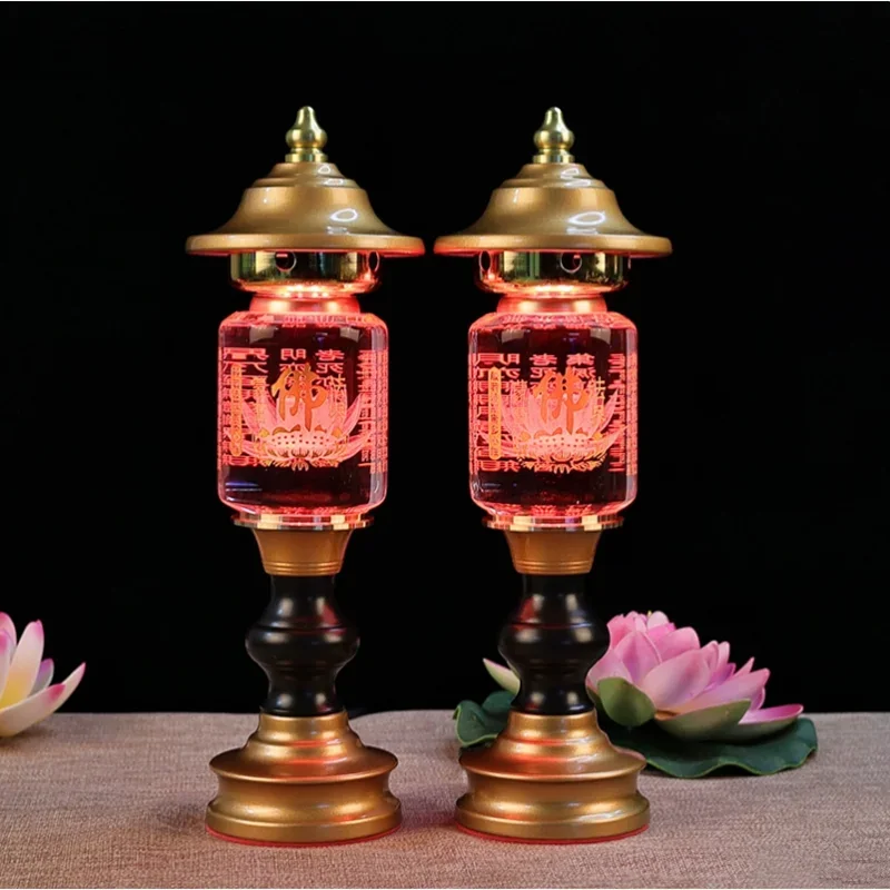 Fotai Changming Lamp, Household LED Crystal Lotus Lamp, Heart Sutra Buddha Offering Lamp, Prayer, Feng Shui, Buddha Utensils