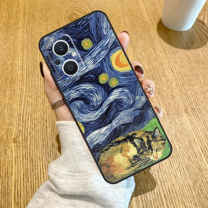 Van Gogh's The Starry Night Artistic Cat Phone Case Cover