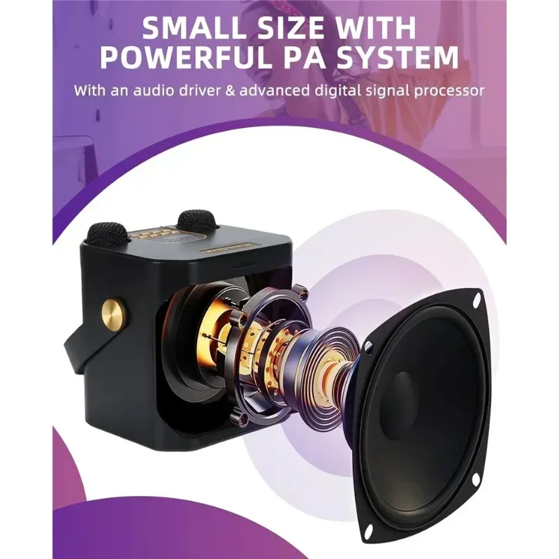 High Power Karaoke Bluetooth Speaker Portable 360 Stereo Surround Wireless Subwoofer with 2 Microphone Boombox Child Home Gift