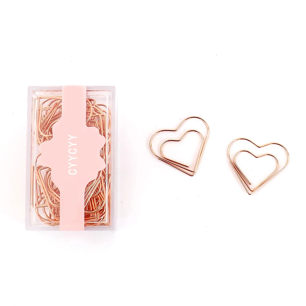 

CYYCYY 30pcs/set heart Bookmark Metal Paper Clip Decor Rose Gold Colorfur Book Note Decoration Binder Clip Stationery