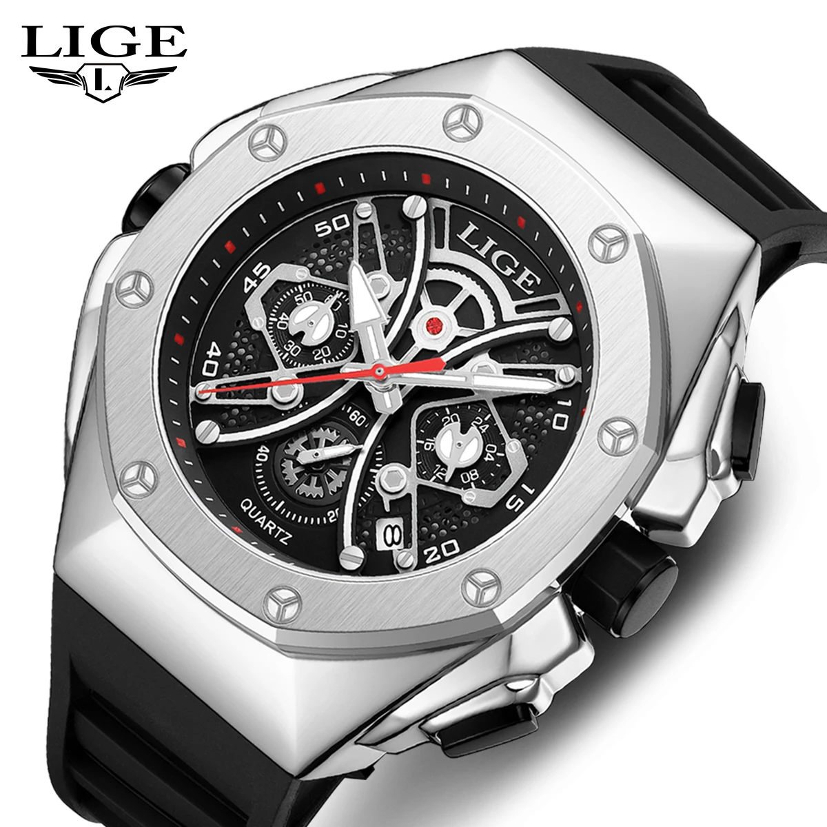 

LIGE Luxury Fashion Man Watch Casual Sport Military Silicone Strap Quartz Watch for Men Calendar Waterproof Luminous Date Clocks