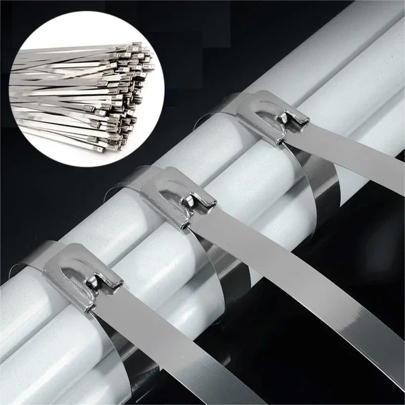 Metal Cable Ties Stainless Steel Self Locking Fastening Rings Heavy Duty Cables Tie Strap Exhaust Wrap Organizer For Home Office - Image 2