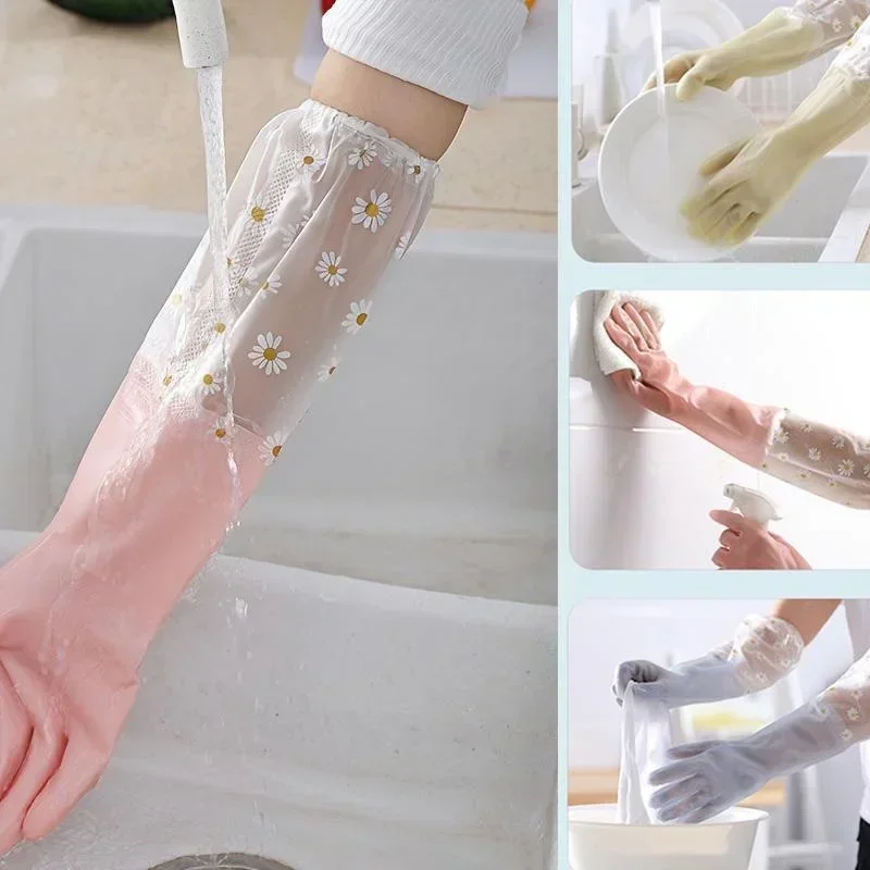 Household Long Sleeve Rubber Gloves Dishwashing Gloves Kitchen Oven Pet Cleaning Home and Kitchen Accessories dishwashing gloves cleaning gloves oven gloves