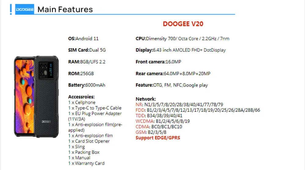 gaming ram World Premiere DOOGEE V20 5G 6.43"FHD AMOLED Display Innovative Rear Display Rugged Phone 8+256GB 64MP Camera 6000mAh Phone 8gb ram ddr4