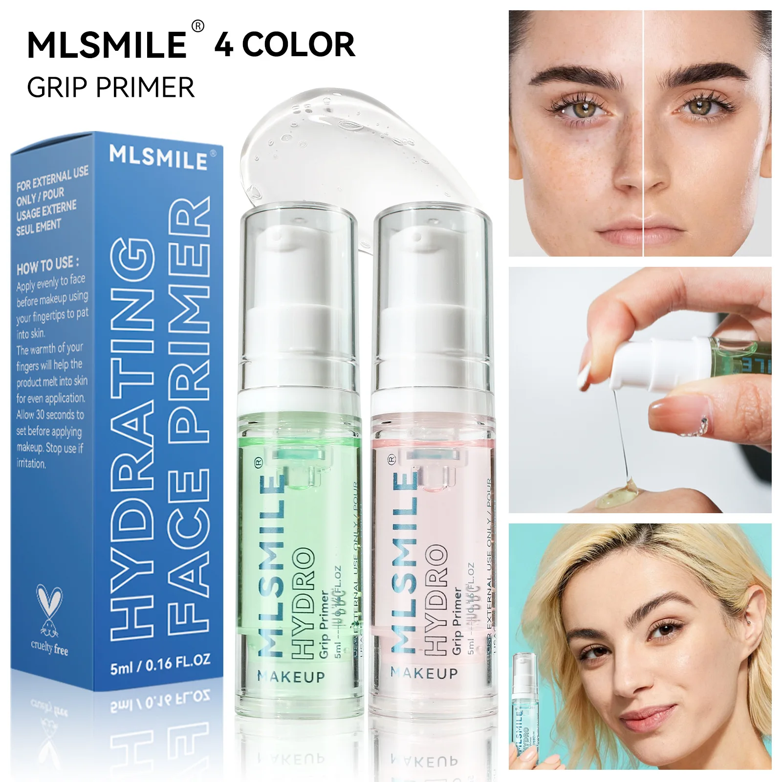 페이셜 베이스 프라이머 모공 보이지 않는 오일 컨트롤, 페이스 베이스 크림, 파운데이션 파우더 그립 프라이머, 여성 화장품, 5ml 