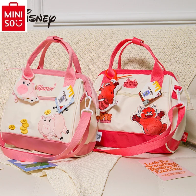 MINISO Disney Strawberry Bear Fashion Handbag Student Large Capacity High Quality Crossbody Bag Simple and Versatile Storage Bag