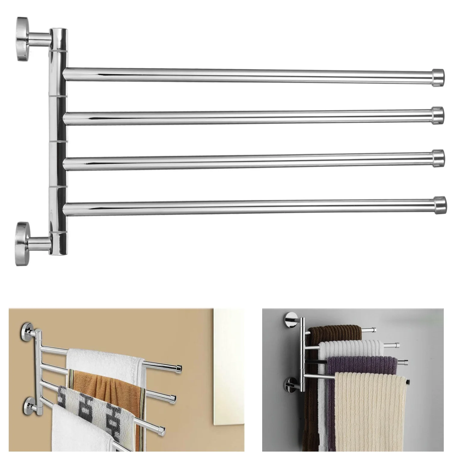 

Stainless Steel 4-Bar Swivel Bathroom Kitchen Fold Out Towel Rails Hanger Wall Mounted Holder Rack Rotatable Bath Towel Rod Arms