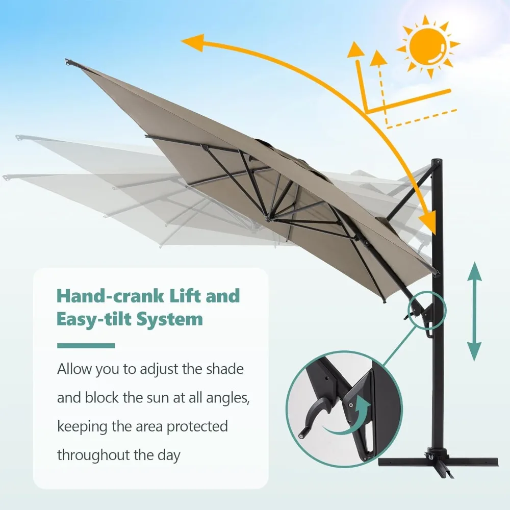 10FT Square Cantilever Patio Umbrella with Tilt Adjustment and 360-Degree Rotation, Offset Hanging Umbrella for Backyard 2