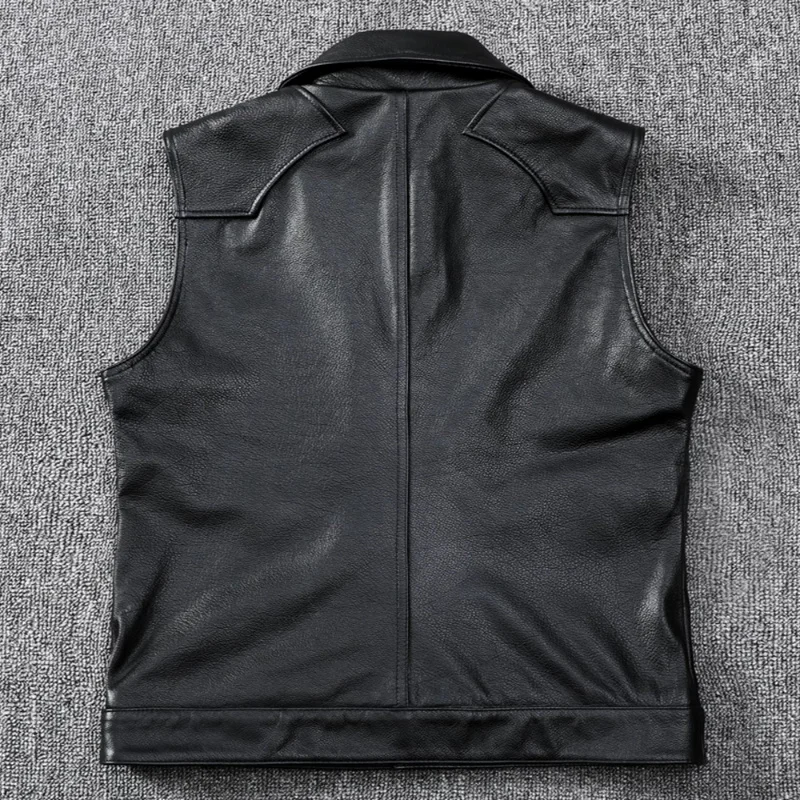 

Vest Genuine Mens Clothing Tide Motorcycle Cow Leather Sleeveless Jacket Male Spring Autumn Casual Waistcoat LM