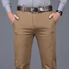 98% Cotton Classic Men's Brown Business Straight Casual Pants Solid Stretch High Waist Office Trousers Male Brand Black Khaki 3