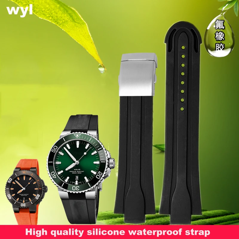 

24mm*12mm Lug End Rubber Waterproof Watchband For Men's Oris Wristband Silicone Band Stainless Steel Folding Clasp