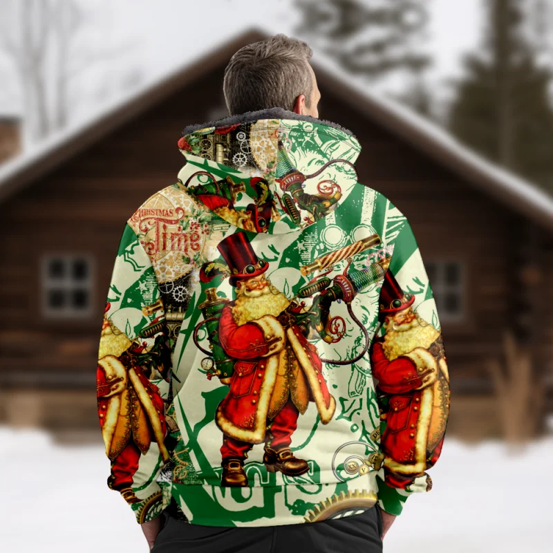 Christmas Creative Cotton Coat Hooded Sweater Casual Print Men's Fur Loop Arctic Velvet Zipper Patch Pocket Hooded Sweater a19