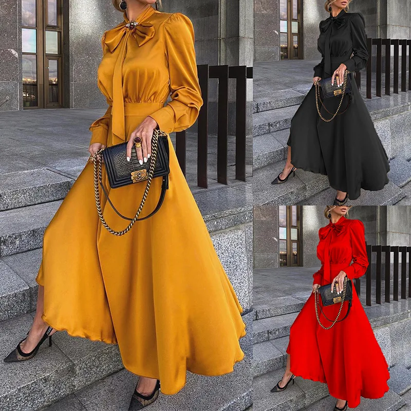 

FD003 2024 Autumn New Women's Mid Length Long Sleeved Elegant Dress For Women