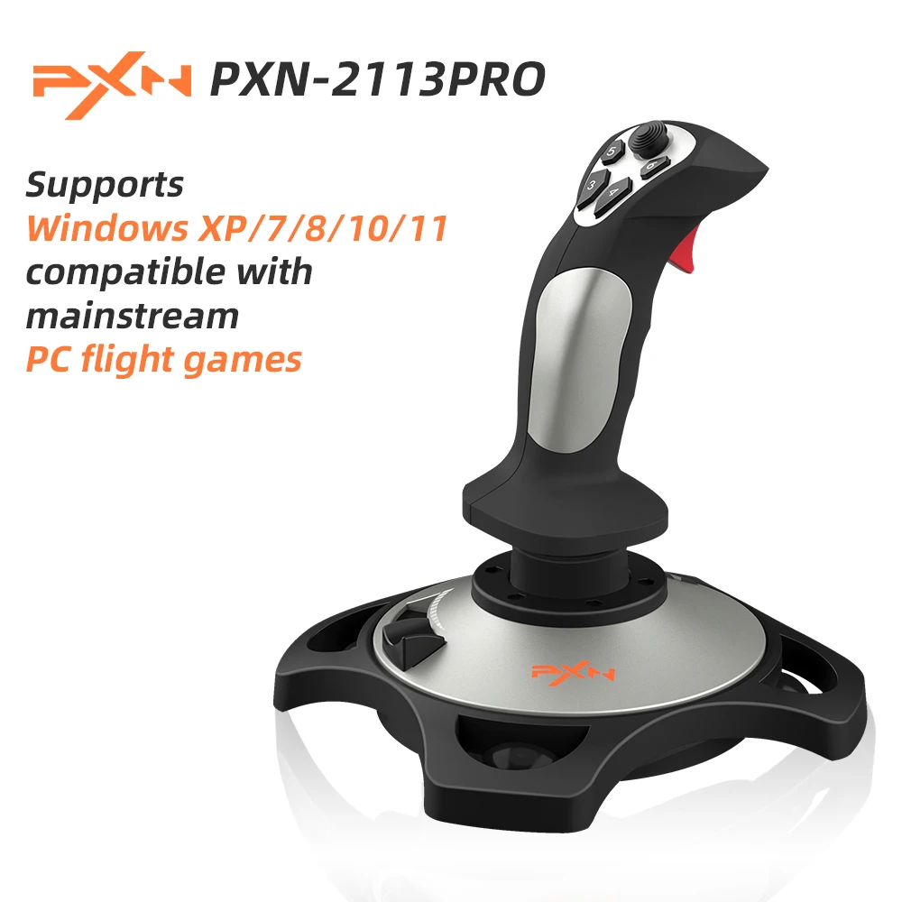 Joystick PC PXN-2113 PRO avec vibrations, vue de face montrant les boutons et la base stable