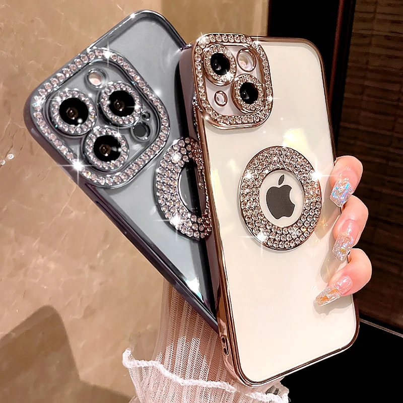 iPhone Case Phone Case Luxury Electroplated Transparent Hollow Out Glitter Bumper Soft Rhinestone Cover For iPhone 11 12 13 14 15 Pro Max Plus