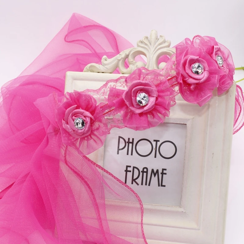 Children Bridal Veil Hairband Double Layers Tulle Flowers Garland Ruffles Floral Lace Wedding Party Wreath bridal veil
