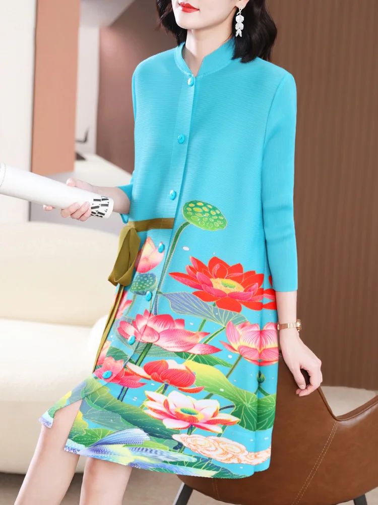 

2023 New In Spring And Summer Printed Pleated Shirt Dress