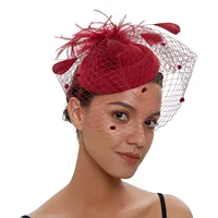 Womens Felt Fascinator Hat Fishnet Veil Small Plush Wave Point Decor Hair Clips Wedding Bridal Cocktail Headwear Fasciantor 2