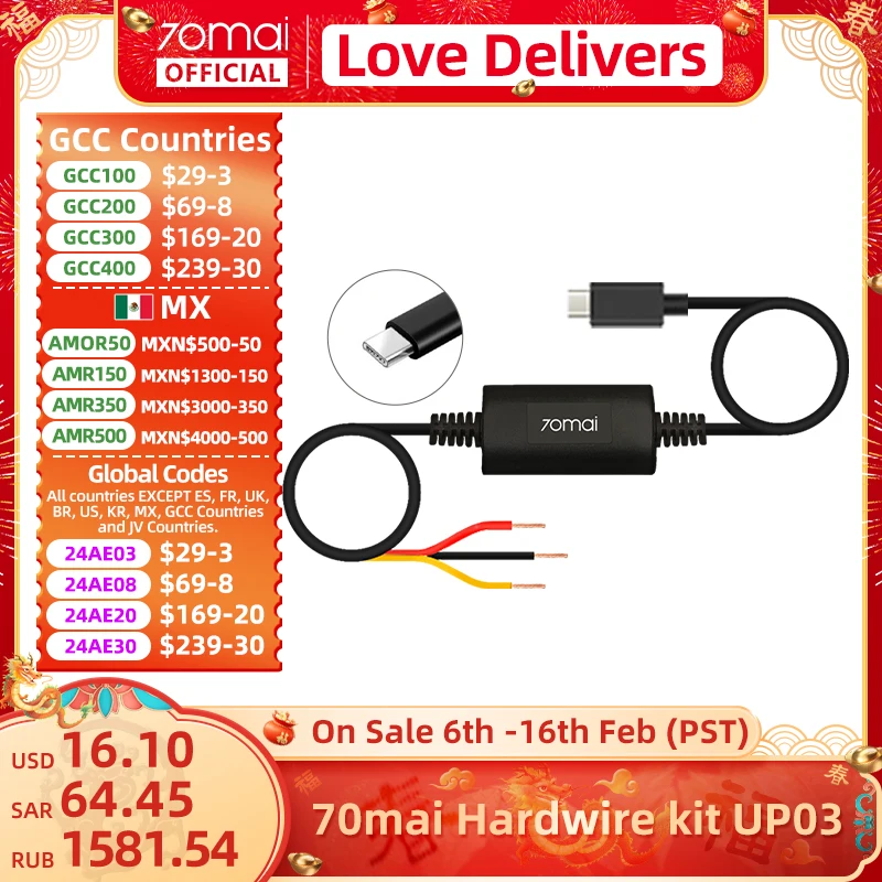 Cavo Di Sorveglianza Di Parcheggio 70Mai Up03 Per 70Mai A810 X200 Omni M500 Kit Hardwire Up03 24H Monitor Di Parcheggio